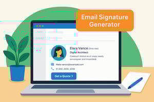 Email signature generator preview on laptop screen